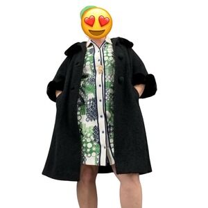 Vintage 50s 60s Black Boucle Coat Faux Fur Collar Womens
Plus 1X 2X Swing Gothic